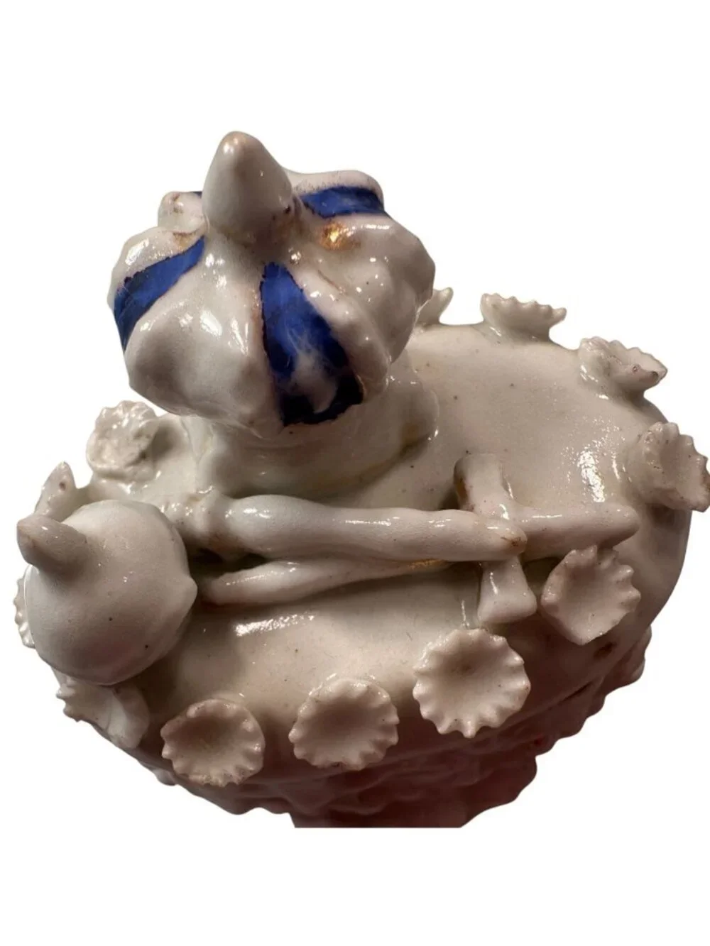 Fairing Box Crown Scepter Floral Vintage Trinket Box Porcelain Lid Antique